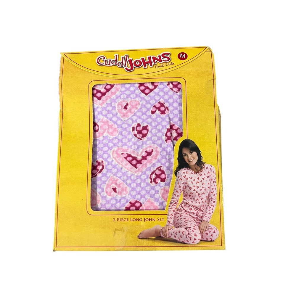 Cuddl Duds Women's Cuddl Johns Long John Set Purple/Pink Heart Print- Sz Medium